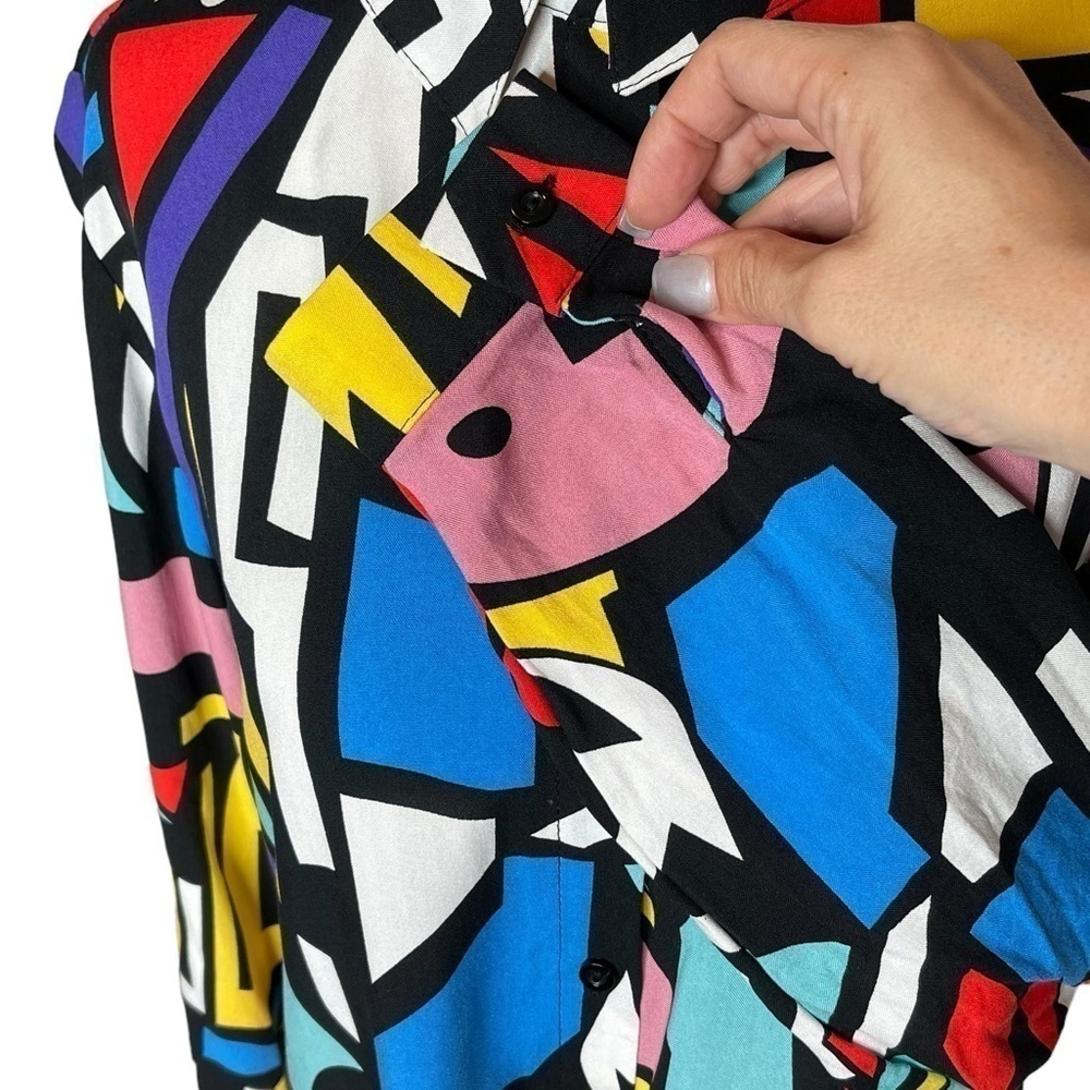 Big Dart Vintage 80s GEOMETRIC Pop Art Button Up Top Color Block Size Medium NWT - Picture 8 of 15